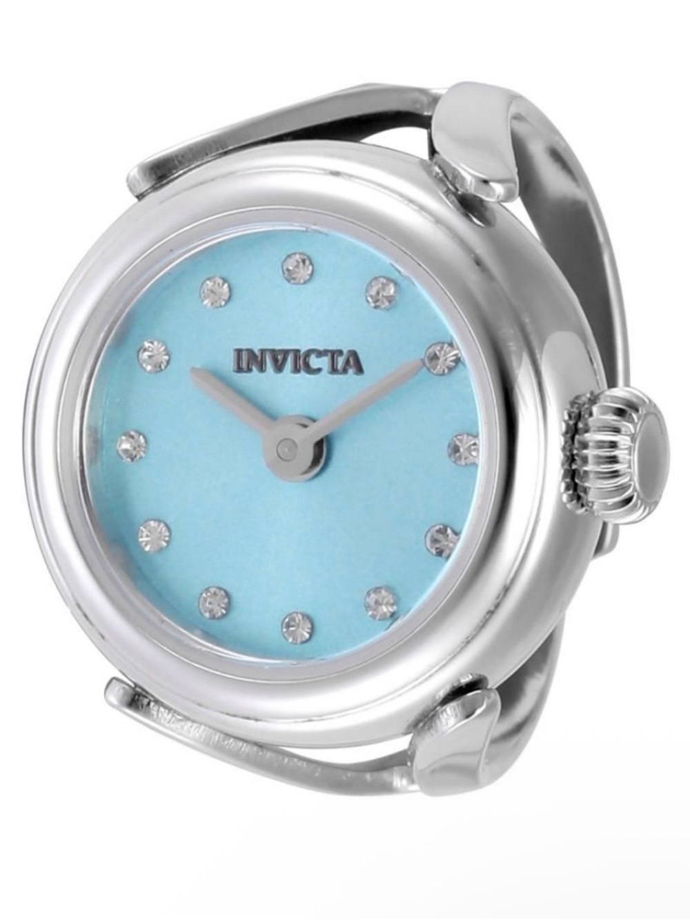 Invicta Silver Ring Watch with Light Blue Dial and Crystal Markers model 49071
